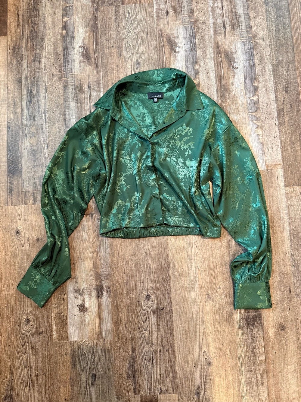 Lucy Paris Green Cropped Button-Up Top